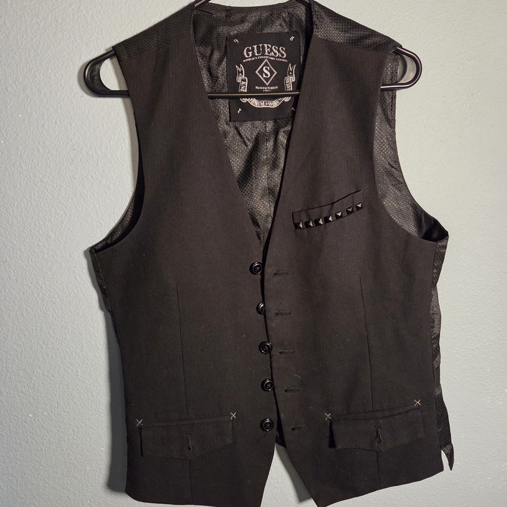 Guess Black Vest with Studded Accent - Early 2000s Vintage